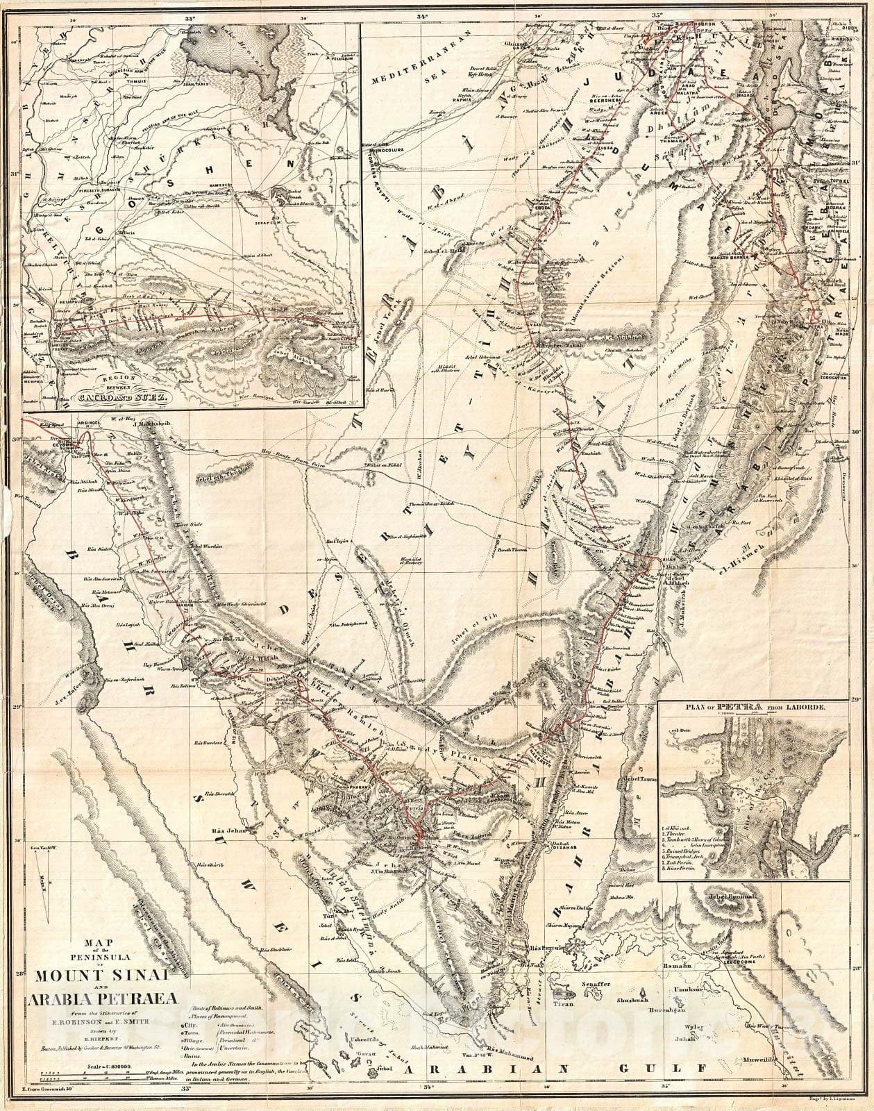 Historic Map : Kiepert Map of The Sinai Peninsula, Egypt, 1856, Vintage Wall Art