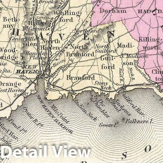 Historic Map : Colton Map of Connecticut and Long Island , Version 2, 1857, Vintage Wall Art