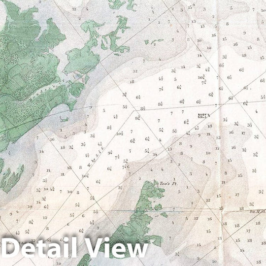 Historic Map : U.S. Coast Survey Map or Chart of The Entrance to The York River, Virginia, 1857, Vintage Wall Art