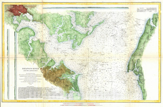 Historic Map : U.S. Coast Survey Map or Chart of The Patapsco River, Chesapeake Bay and Baltimore, 1857, Vintage Wall Art