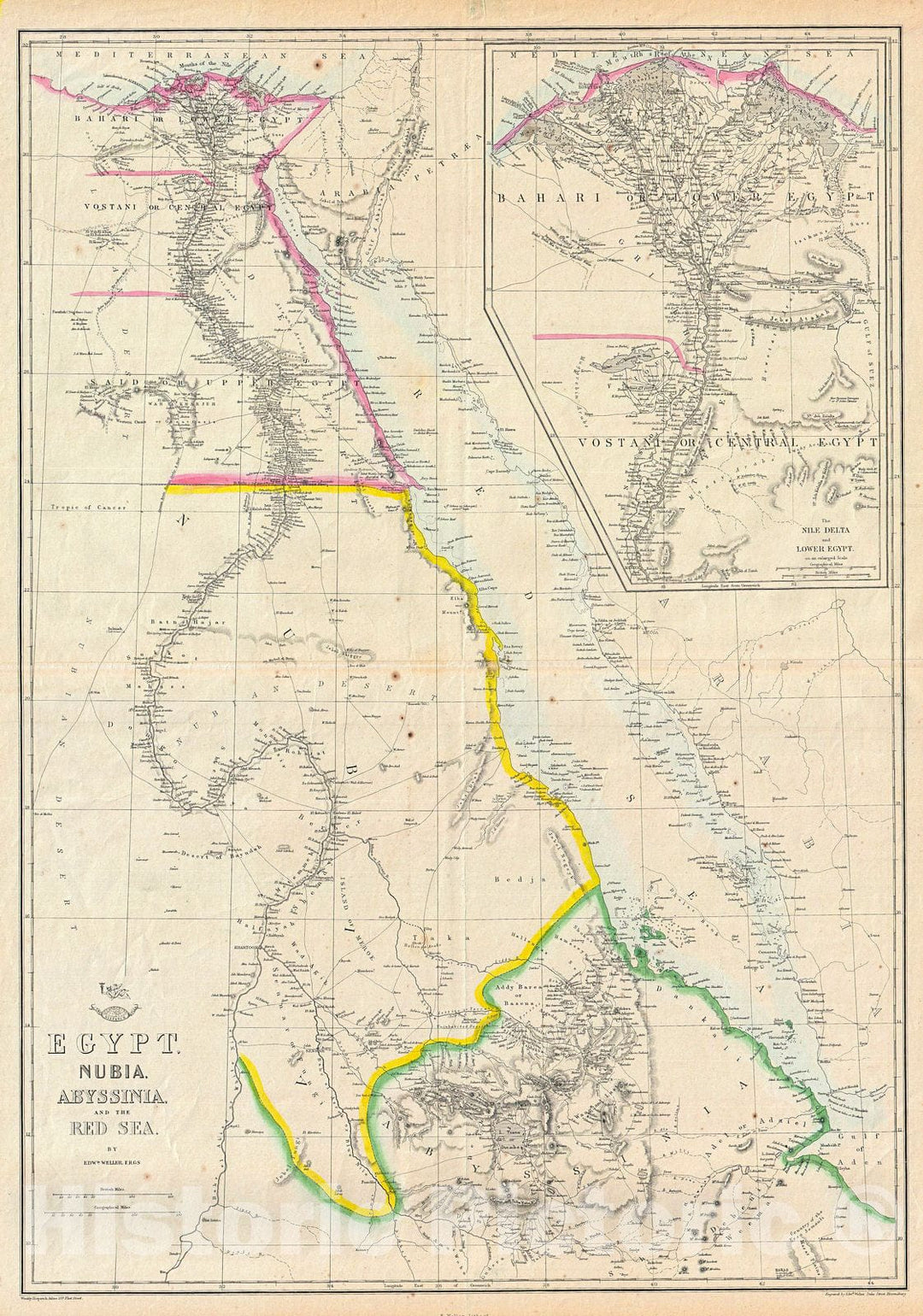 Historic Map : Dispatch Atlas Map of Egypt, Nubia, Abyssinia and The Red Sea, 1858, Vintage Wall Art