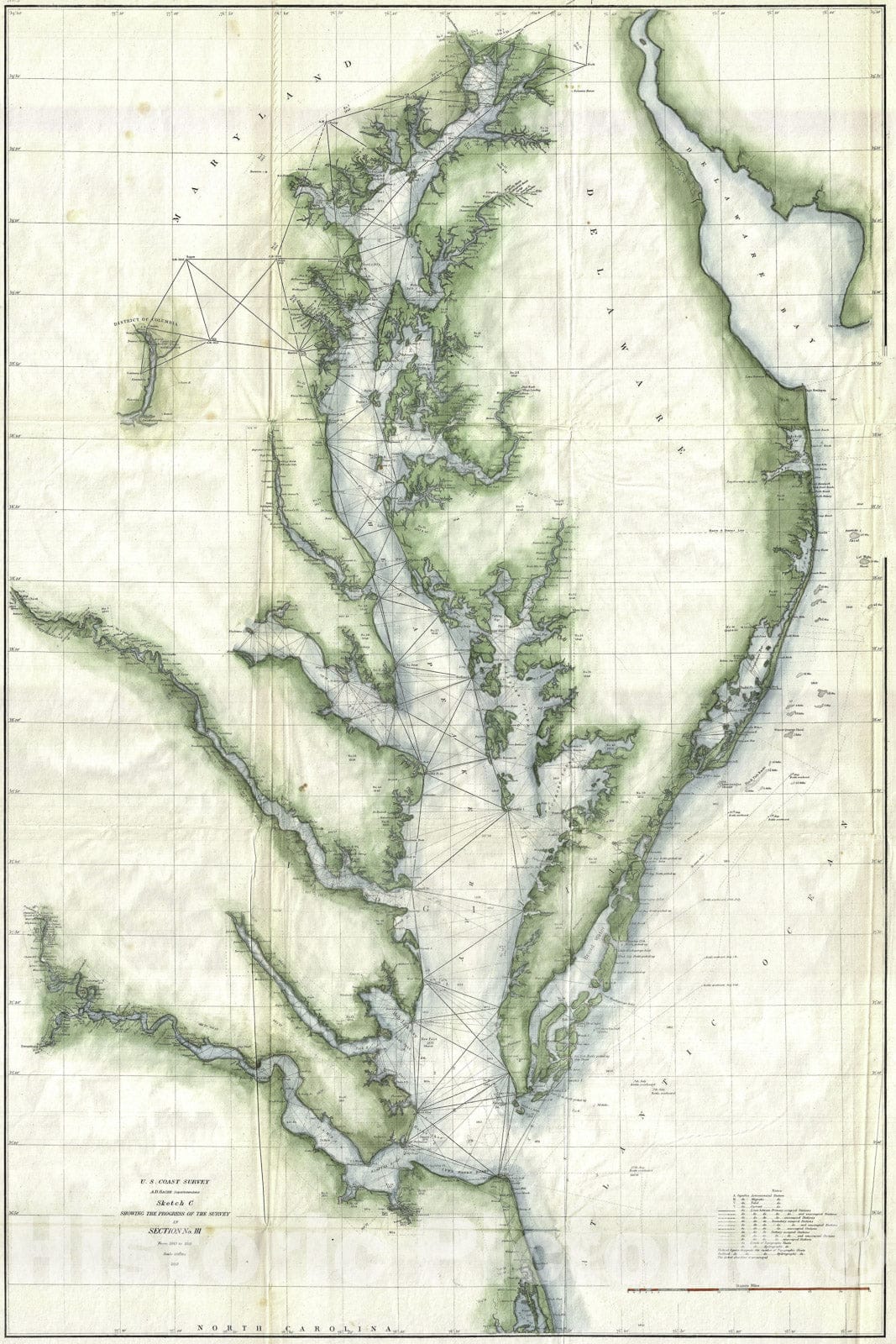 Historic Map : U.S. Coast Survey Chart or Map of The Chesapeake Bay, 1859, Vintage Wall Art