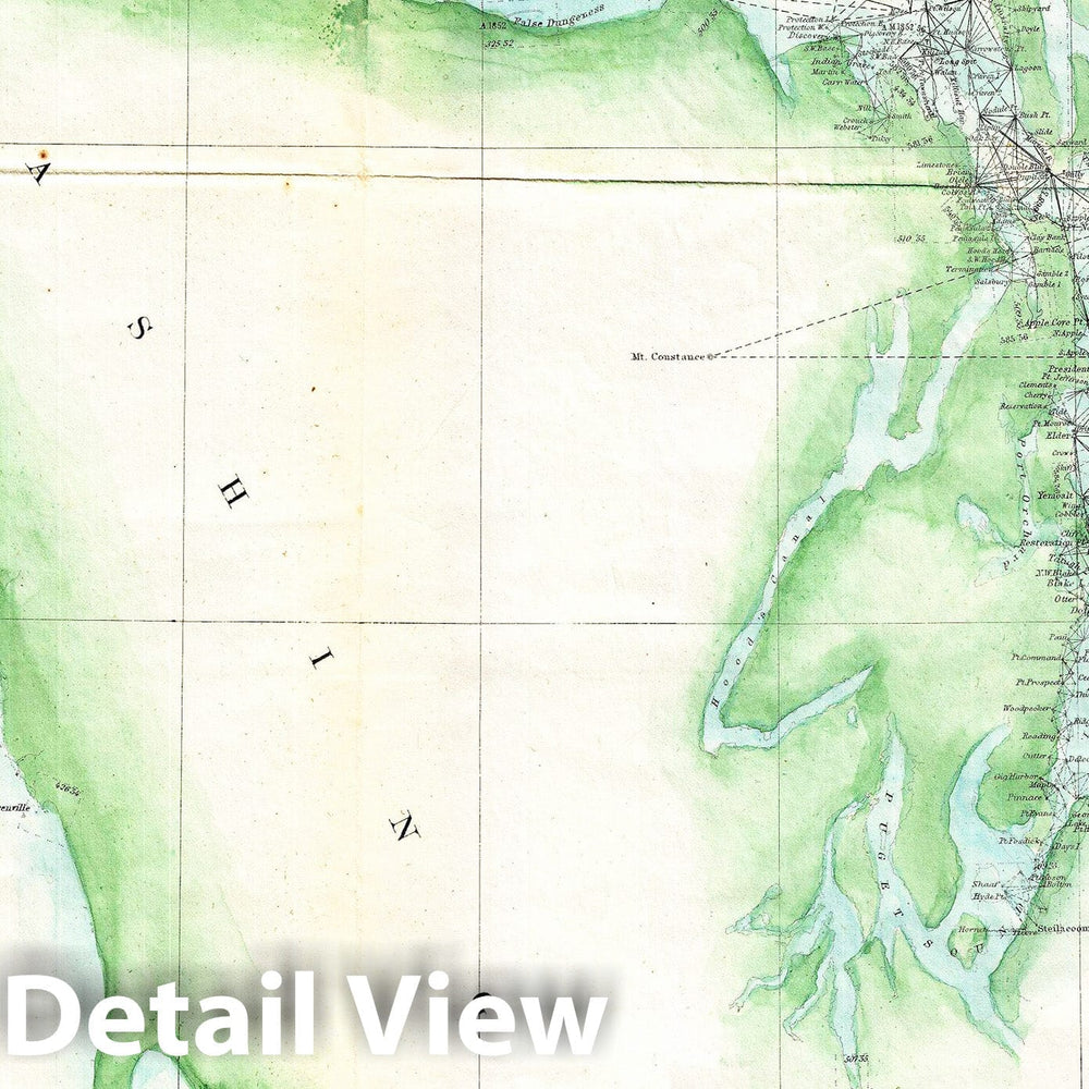 Historic Map : U.S. Coast Survey Map of The Puget Sound and Washington Coast, 1859, Vintage Wall Art