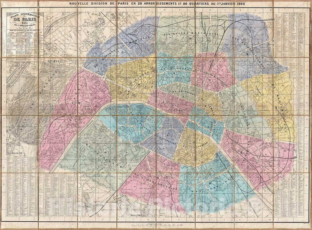 Historic Map : Andriveau Goujon Case Map of Paris, France, 1860, Vintage Wall Art