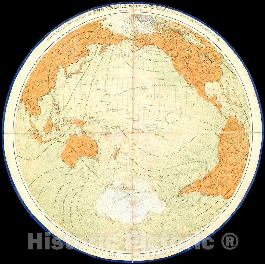 Historic Map : James Polar Projection of The Globe, Antarctica, Pacific Center, 1860, Vintage Wall Art