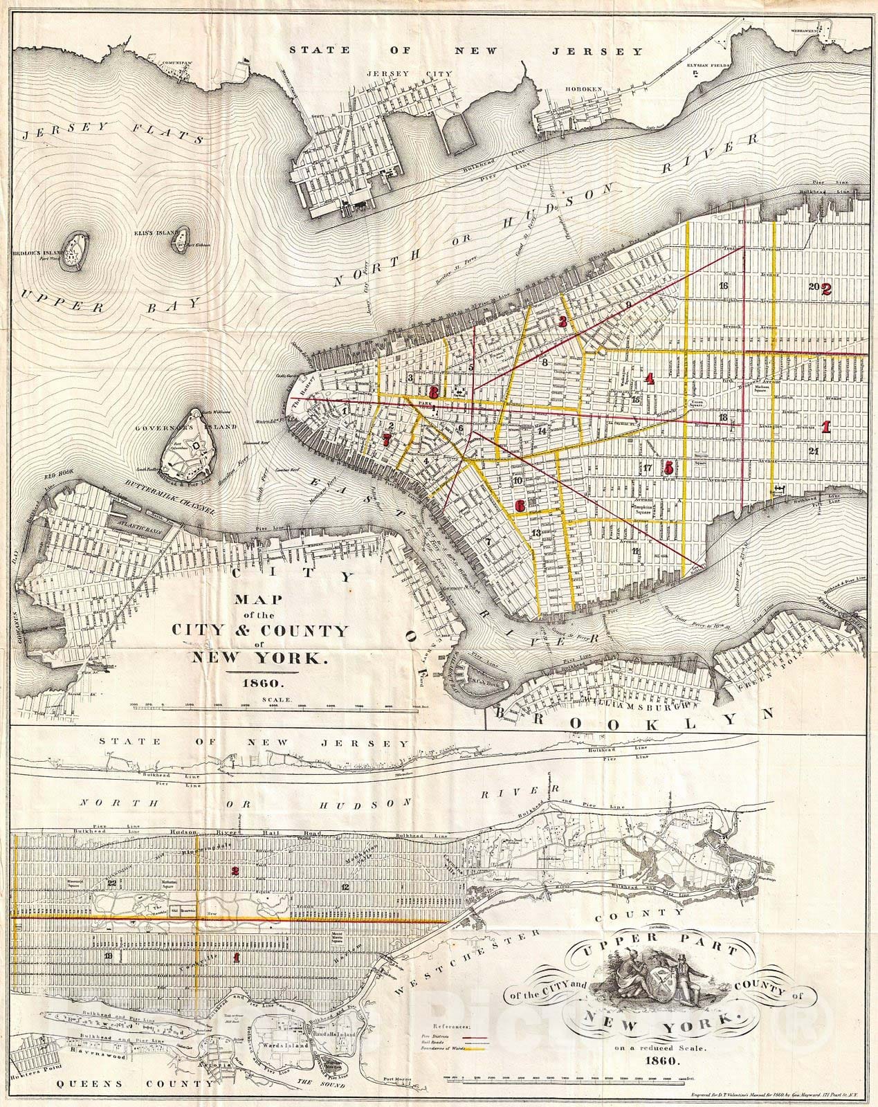 Historic Map : Valentine Map of New York City, 1860, Vintage Wall Art