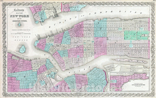 Historic Map : Colton Map of New York City with Brooklyn, Manhattan, and Hoboken, 1861, Vintage Wall Art