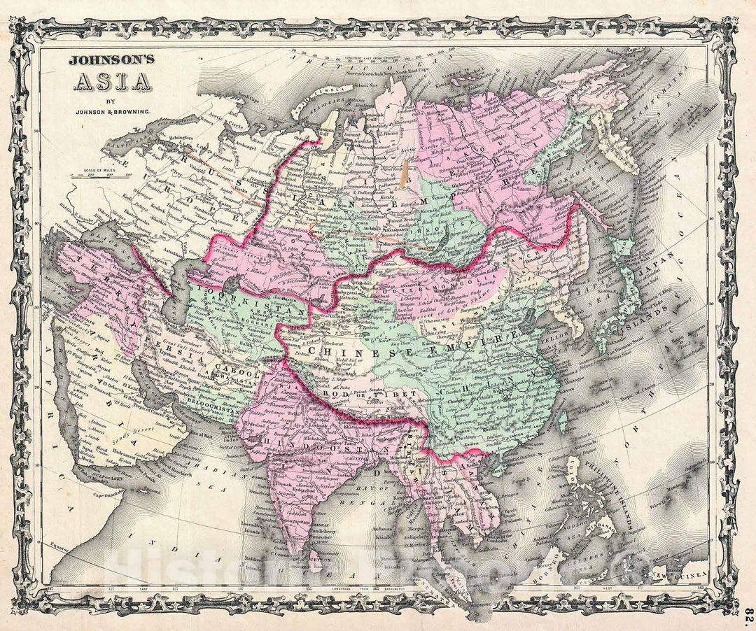 Historic Map : Johnson Map of Asia , 1861, Vintage Wall Art