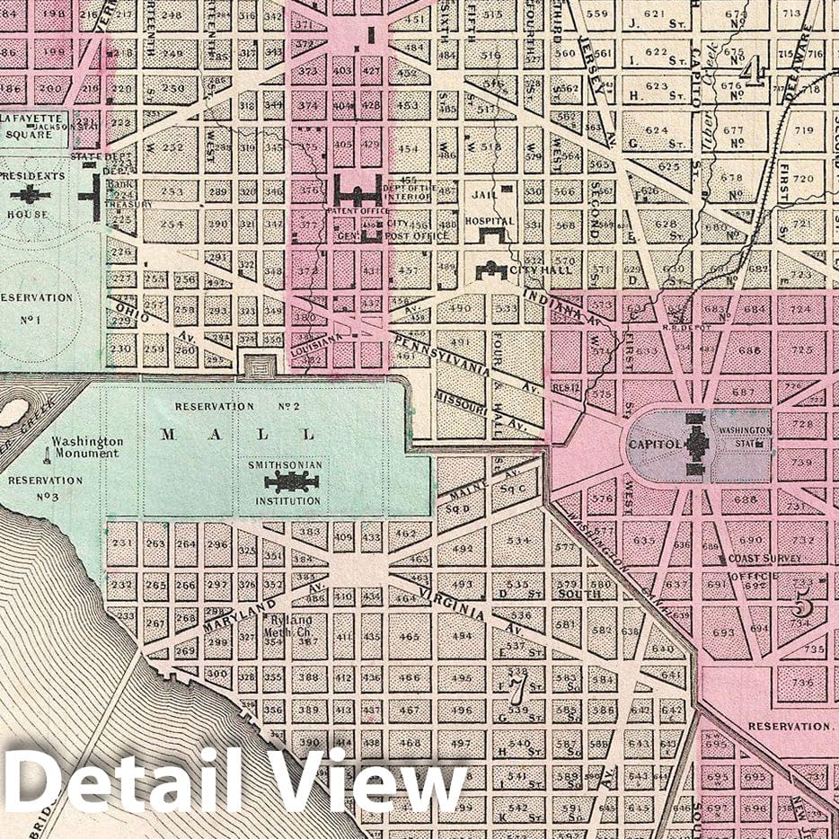 Historic Map : Johnson Map of Washington D.C. and Georgetown , 1861, Vintage Wall Art