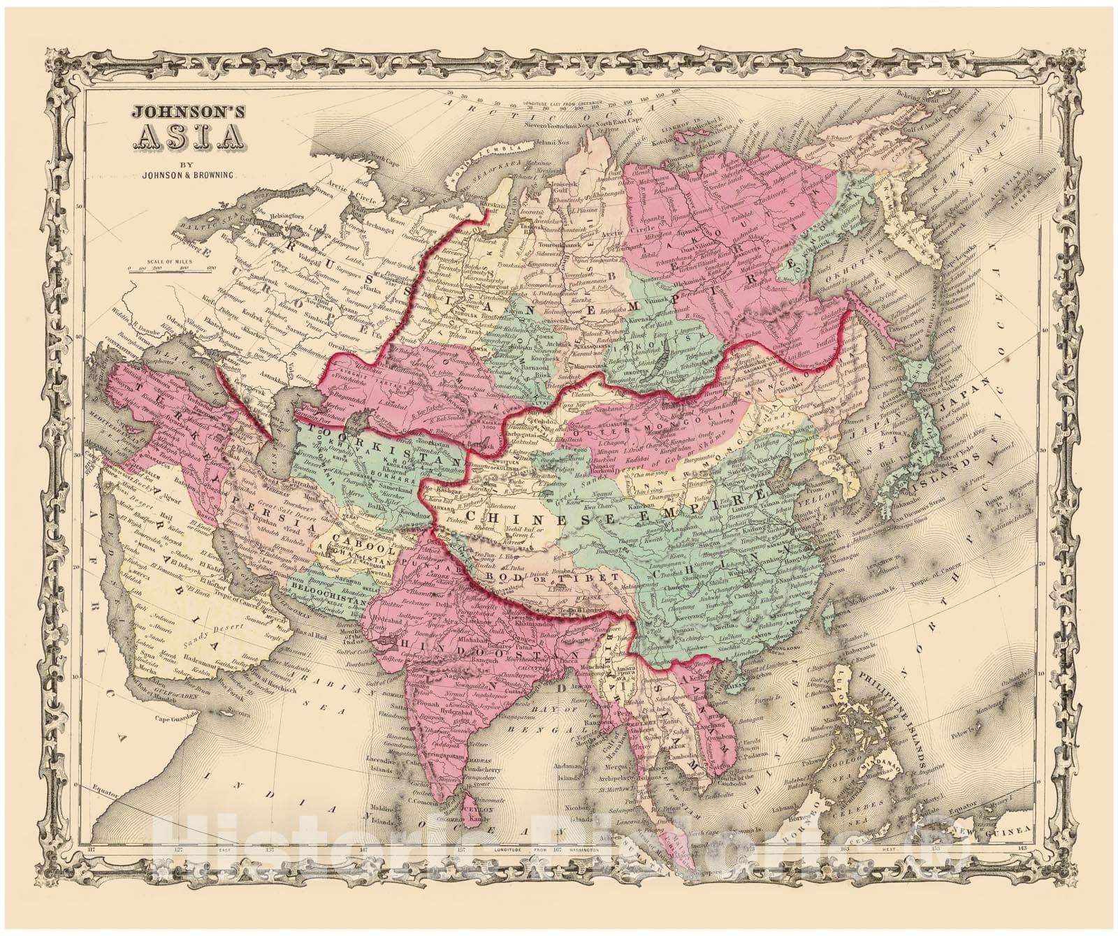 Historic Map : Johnson Map of Asia, 1862, Vintage Wall Art