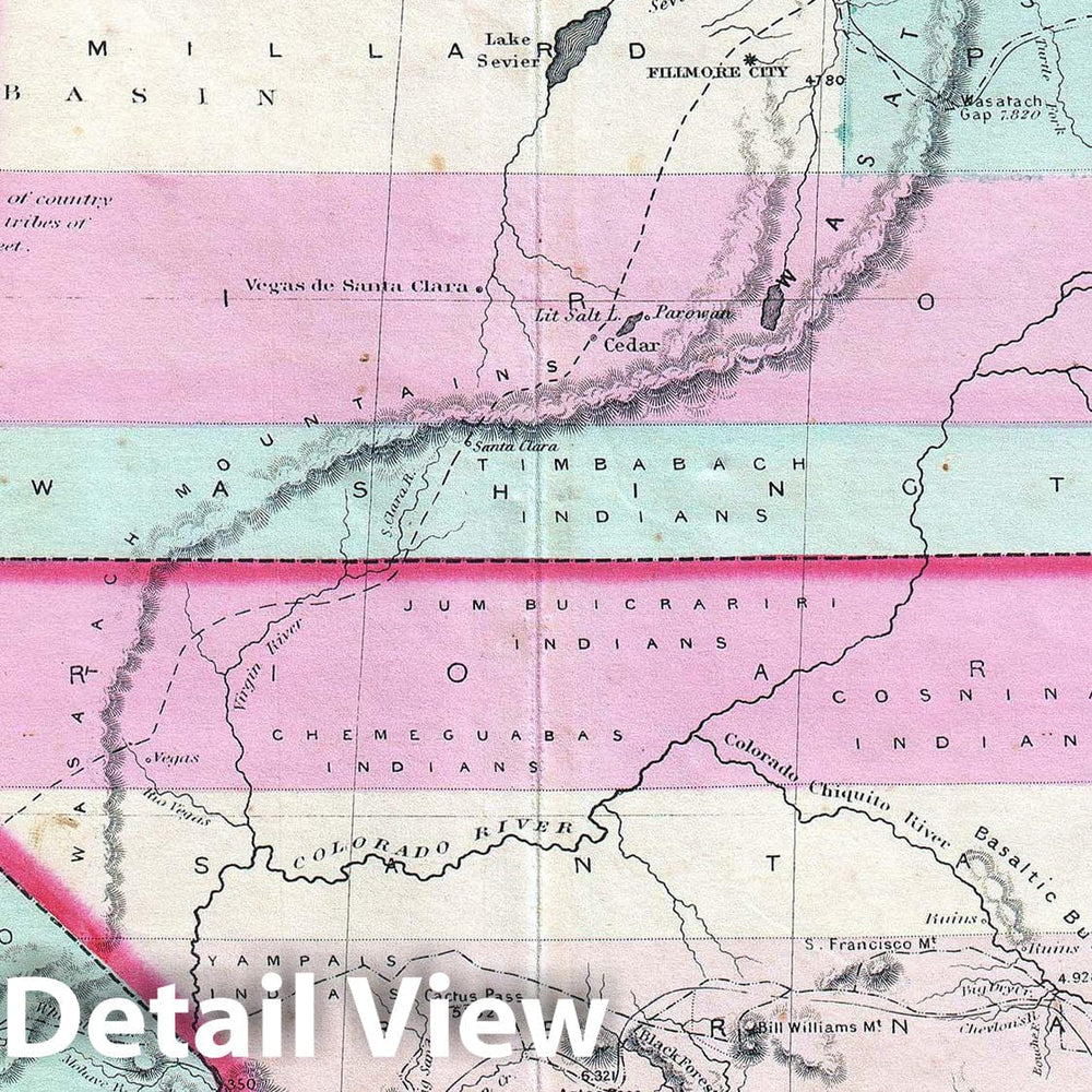 Historic Map : Johnson Map of California, Nevada, Utah, Colorado, New Mexico and Arizona, 1862, Vintage Wall Art