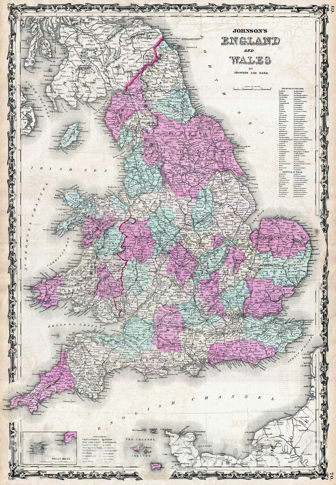 Historic Map : Johnson Map of England and Wales, Version 2, 1862, Vintage Wall Art