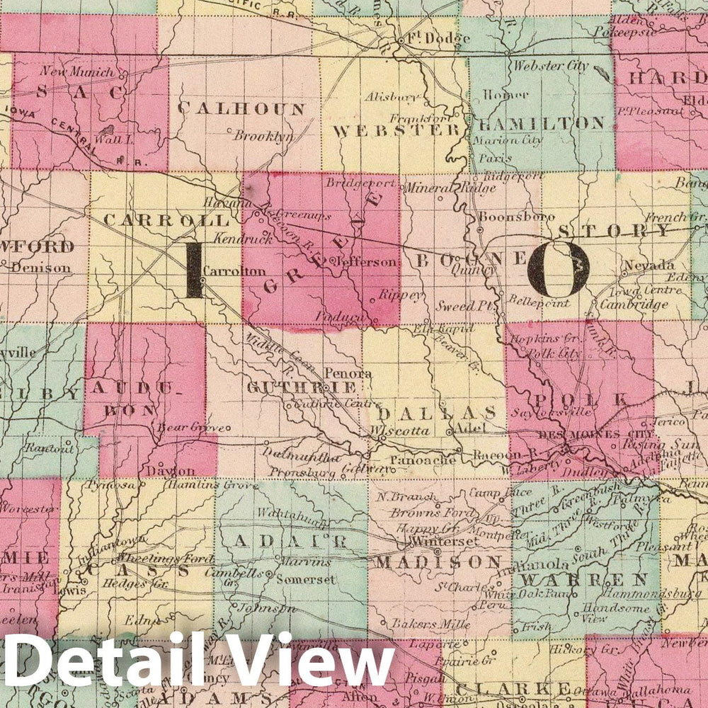 Historic Map : Johnson Map of Iowa and Nebraska, 1862, Vintage Wall Art