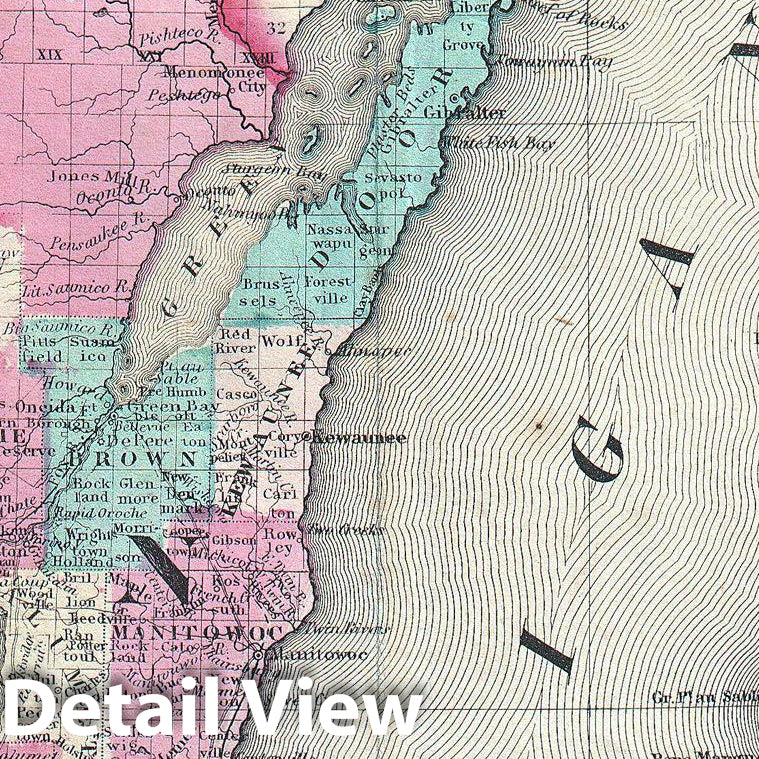 Historic Map : Johnson Map of Michigan and Wisconsin, 1862, Vintage Wall Art