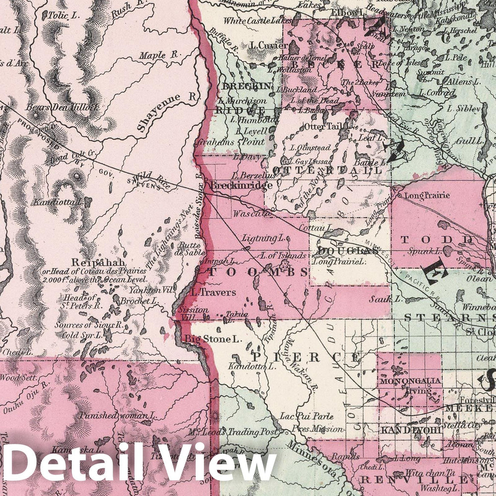 Historic Map : Johnson Map of Minnesota and Dakota, 1862, Vintage Wall Art