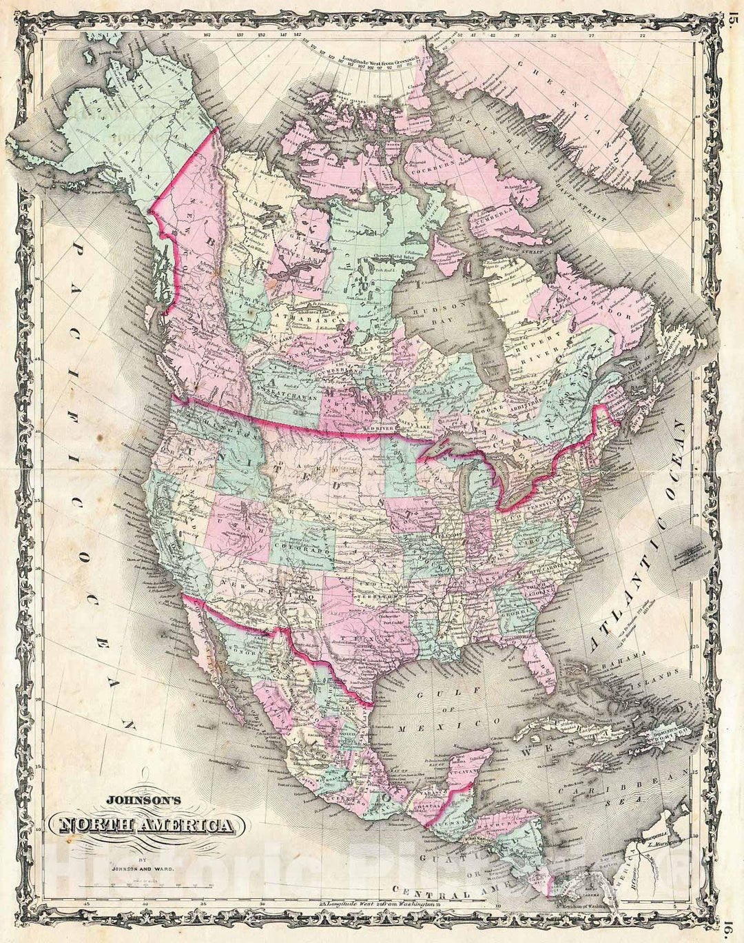 Historic Map : Johnson Map of North America, 1862, Vintage Wall Art