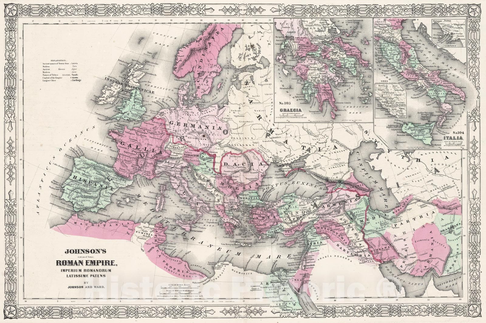 Historic Map : Johnson Map of The Roman Empire, 1862, Vintage Wall Art