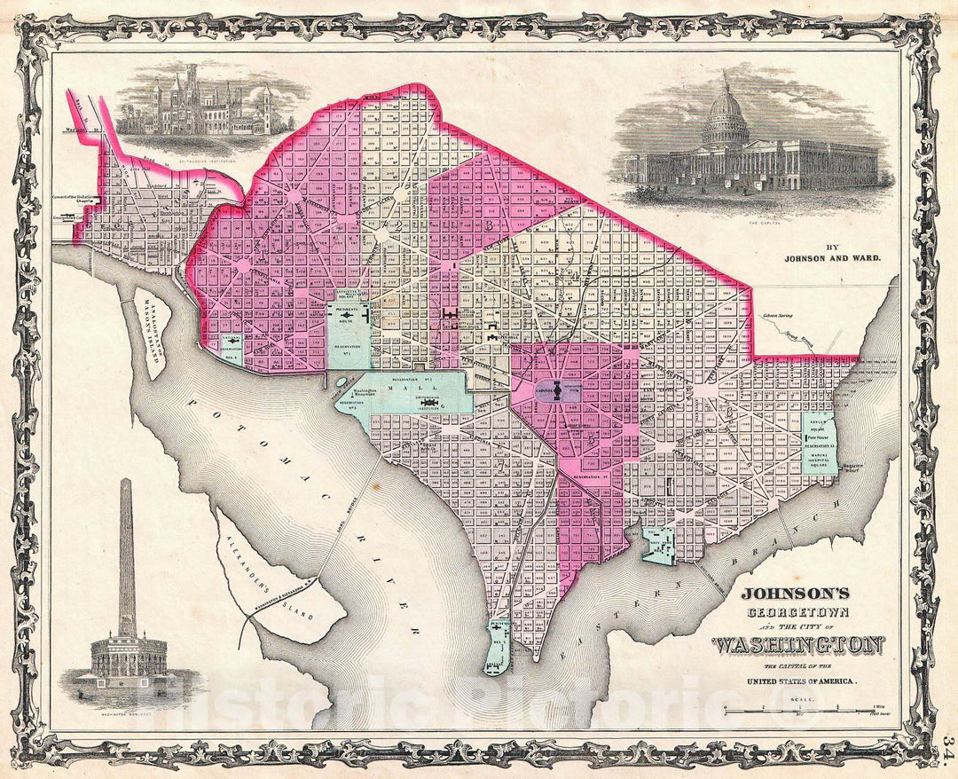 Historic Map : Johnson Map of Washington D.C. and Georgetown , Version 2, 1862, Vintage Wall Art