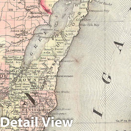 Historic Map : Johnson Map of Wisconsin and Michigan, 1862, Vintage Wall Art