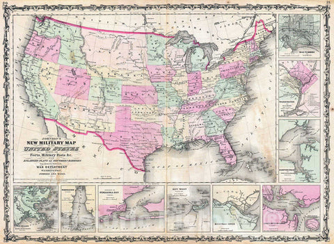 Historic Map : Johnson Military Map of The United States (Civil War), 1862, Vintage Wall Art