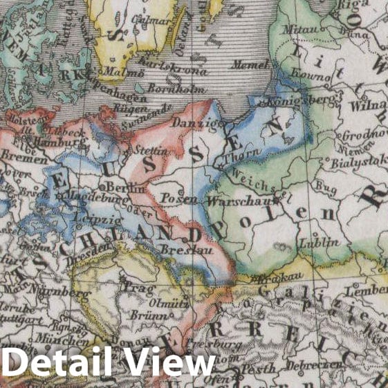 Historic Map : Stieler Map of Europe , 1862, Vintage Wall Art