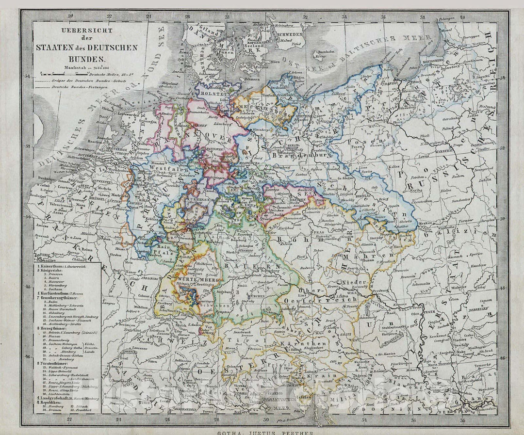 Historic Map : Stieler Map of Northern Germany , 1862, Vintage Wall Art