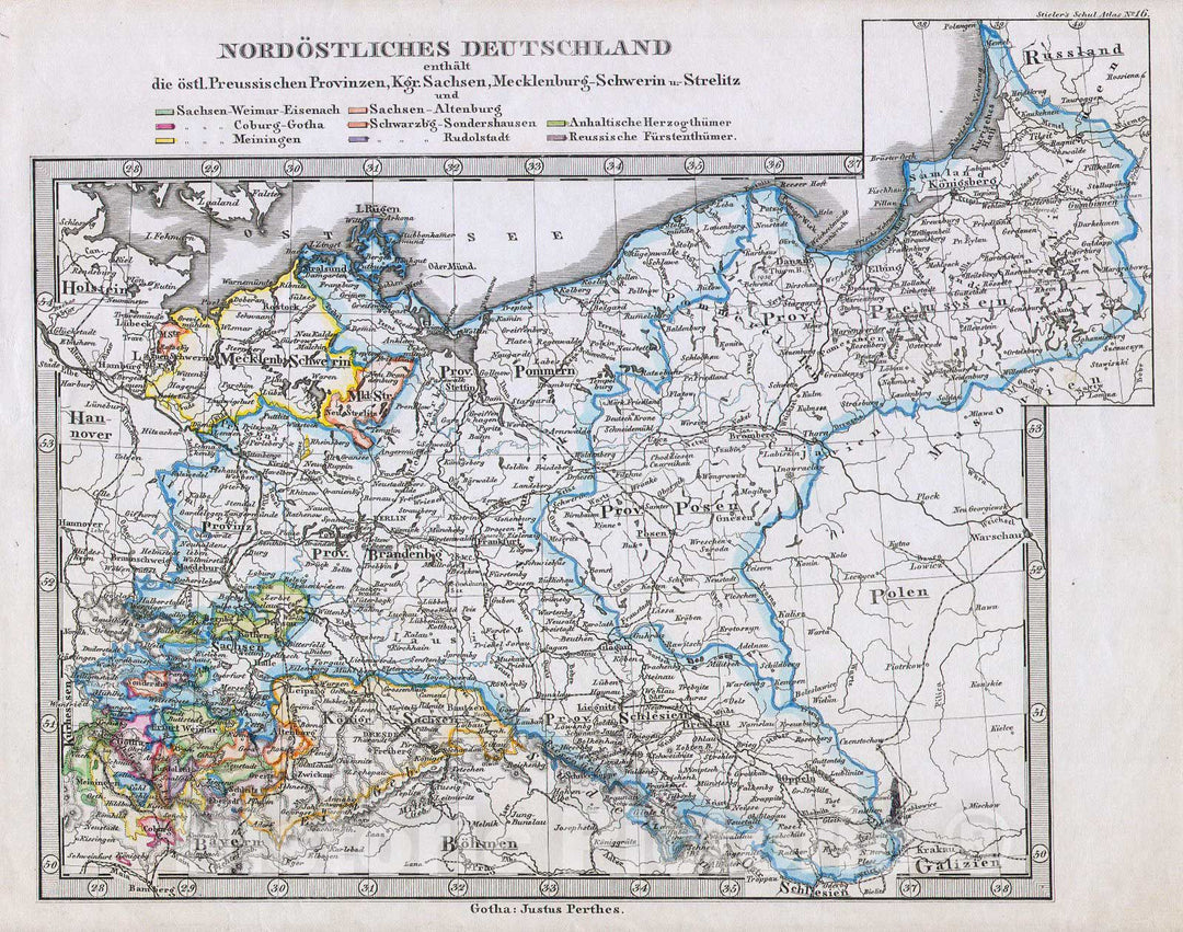 Historic Map : Stieler Map of Prussia and Northeastern Germany, 1862, Vintage Wall Art