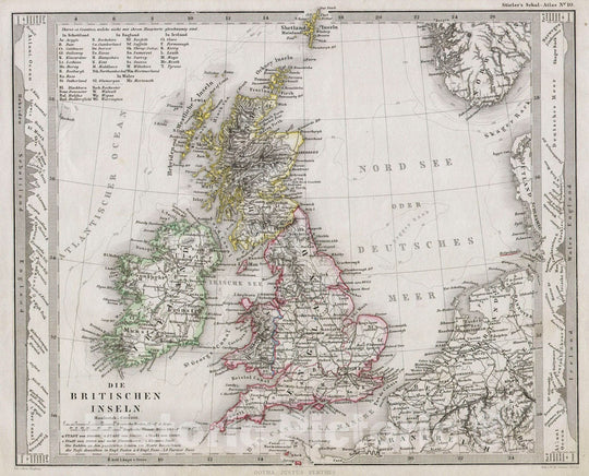 Historic Map : Stieler Map of The British Isles (England, Ireland, Scotland) , 1862, Vintage Wall Art