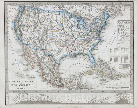 Historic Map : Stieler Map of The United States, 1862, Vintage Wall Art