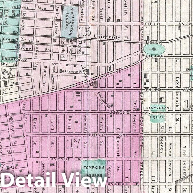 Historic Map : Colton Map of New York City (Manhattan, Hoboken, Brooklyn), 1863, Vintage Wall Art