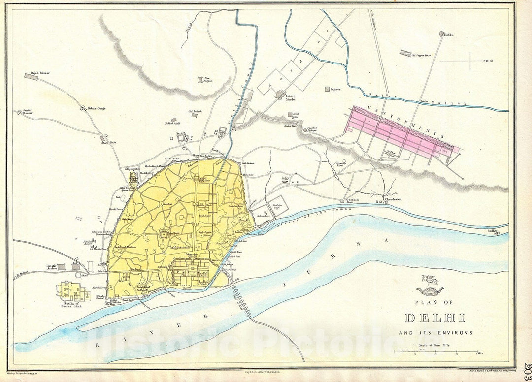 Historic Map : Dispatch Atlas Map of Delhi, India, 1863, Vintage Wall Art