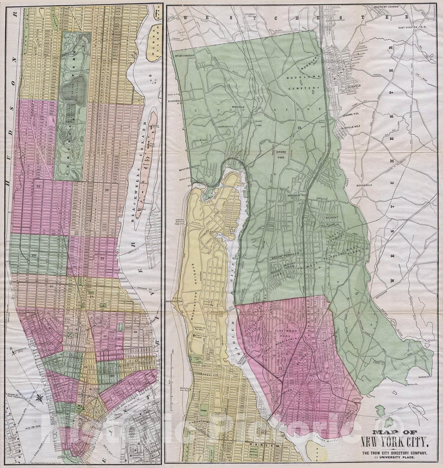 Historic Map : Fisk and Russell Map of New York City , 1863, Vintage Wall Art