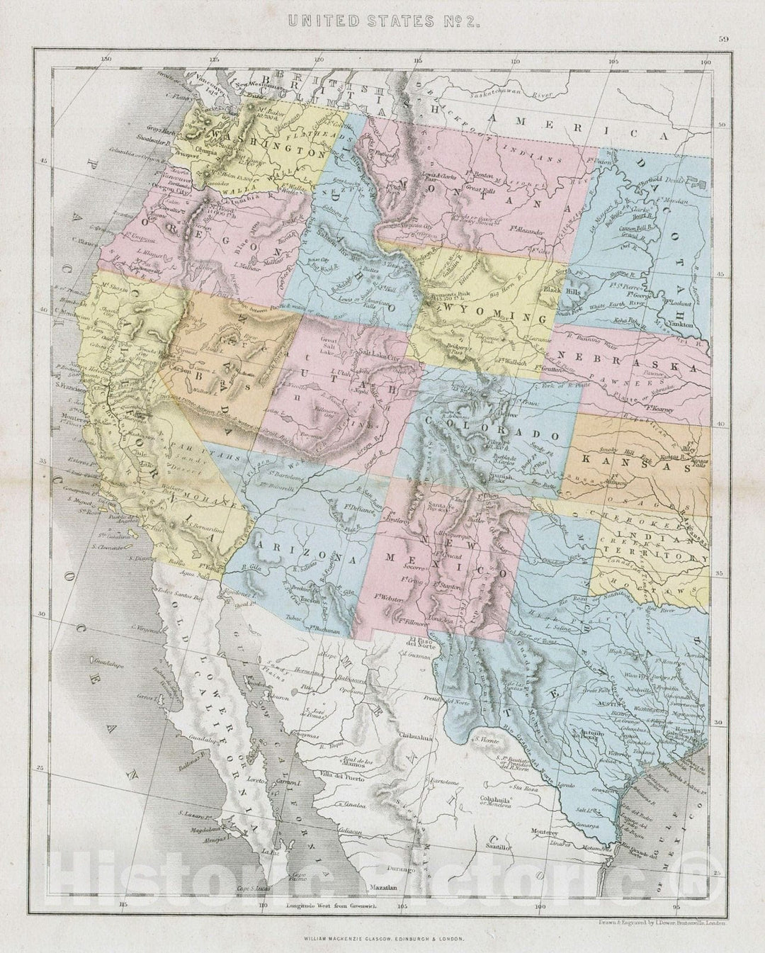 Historic Map : Dower Map of The Western United States, 1864, Vintage Wall Art