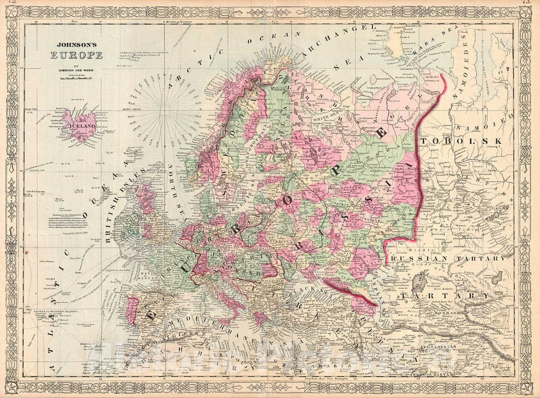 Historic Map : Johnson Map of Europe, Version 3, 1864, Vintage Wall Art