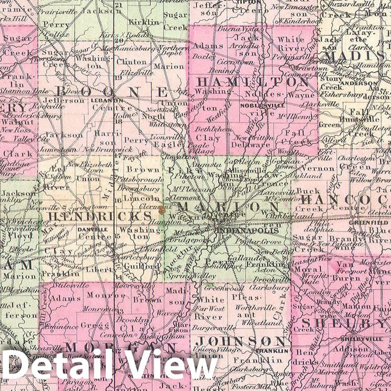 Historic Map : Johnson Map of Indiana , 1864, Vintage Wall Art