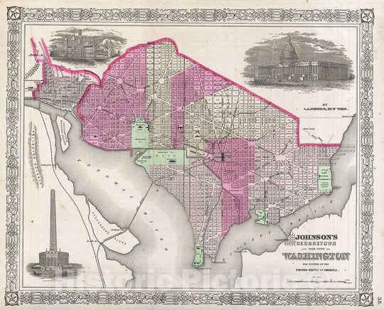 Historic Map : Johnson Map of Washington D.C. and Georgetown , Version 3, 1864, Vintage Wall Art