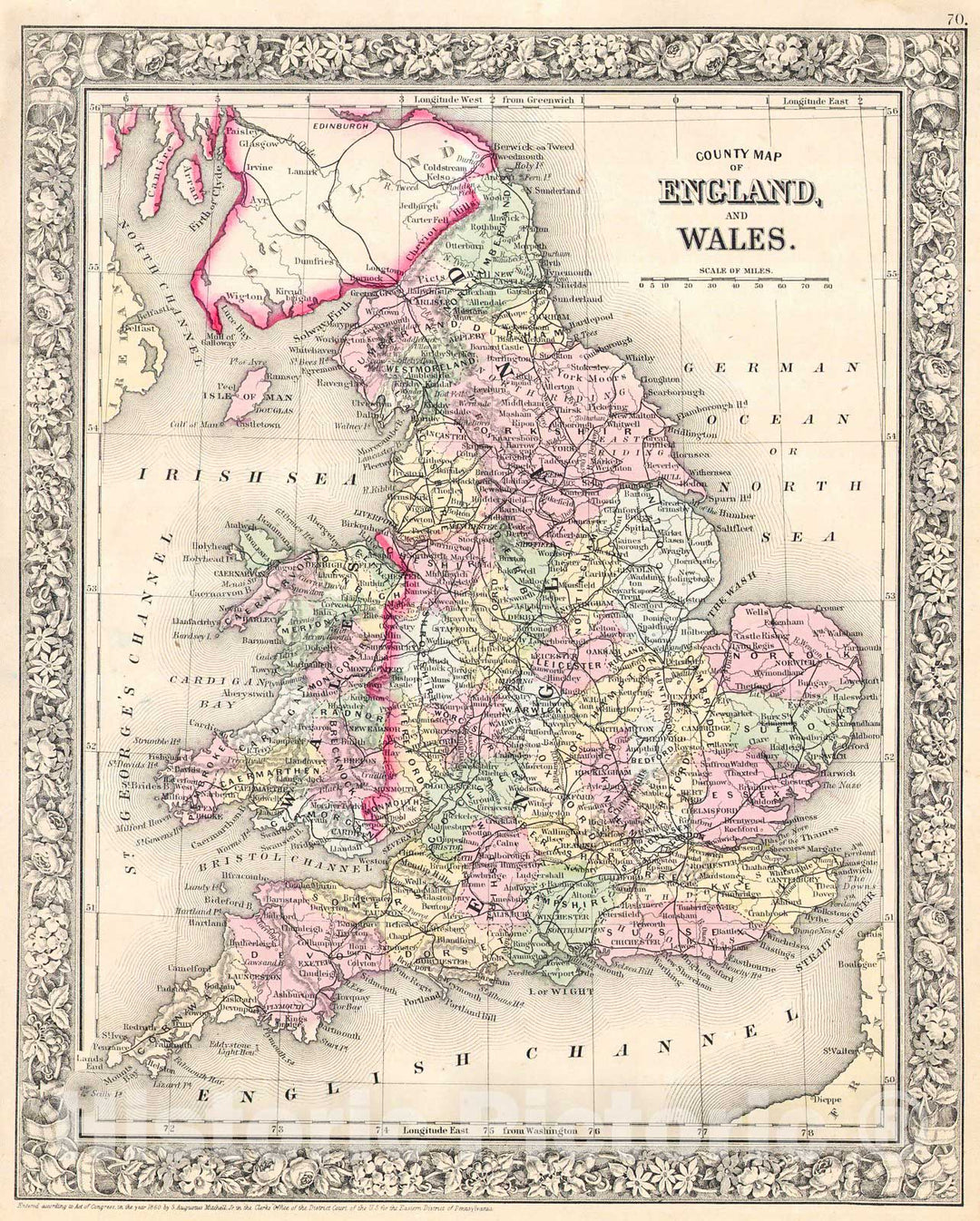 Historic Map : Mitchell Map of England and Wales, 1864, Vintage Wall Art