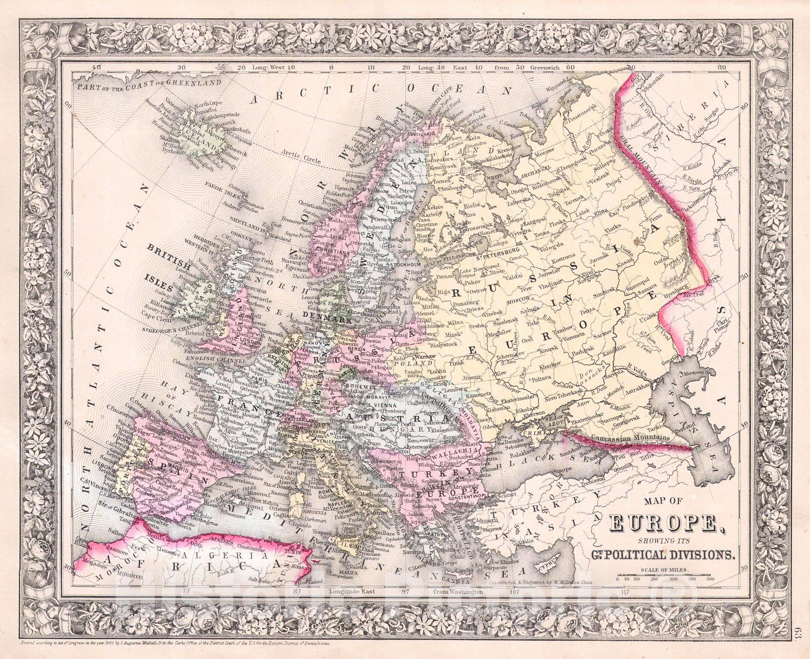 Historic Map : Mitchell Map of Europe , Version 2, 1864, Vintage Wall Art