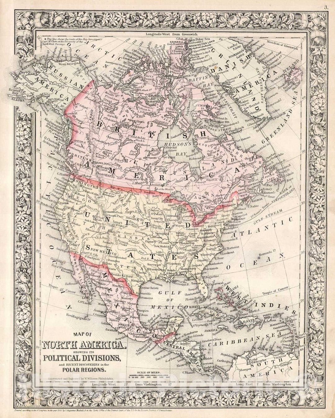 Historic Map : Mitchell Map of North America, 1864, Vintage Wall Art