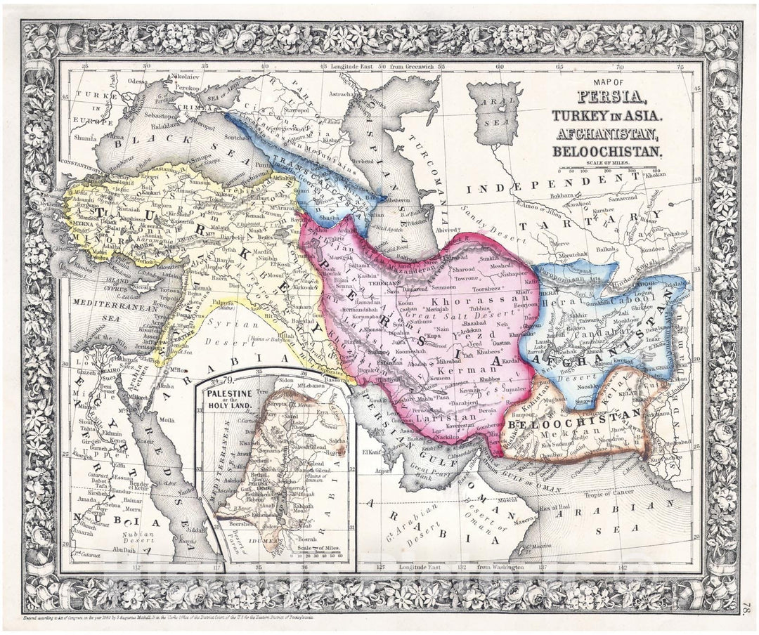 Historic Map : Mitchell Map of Persia, Turkey and Afghanistan (Iran, Iraq) , 1864, Vintage Wall Art