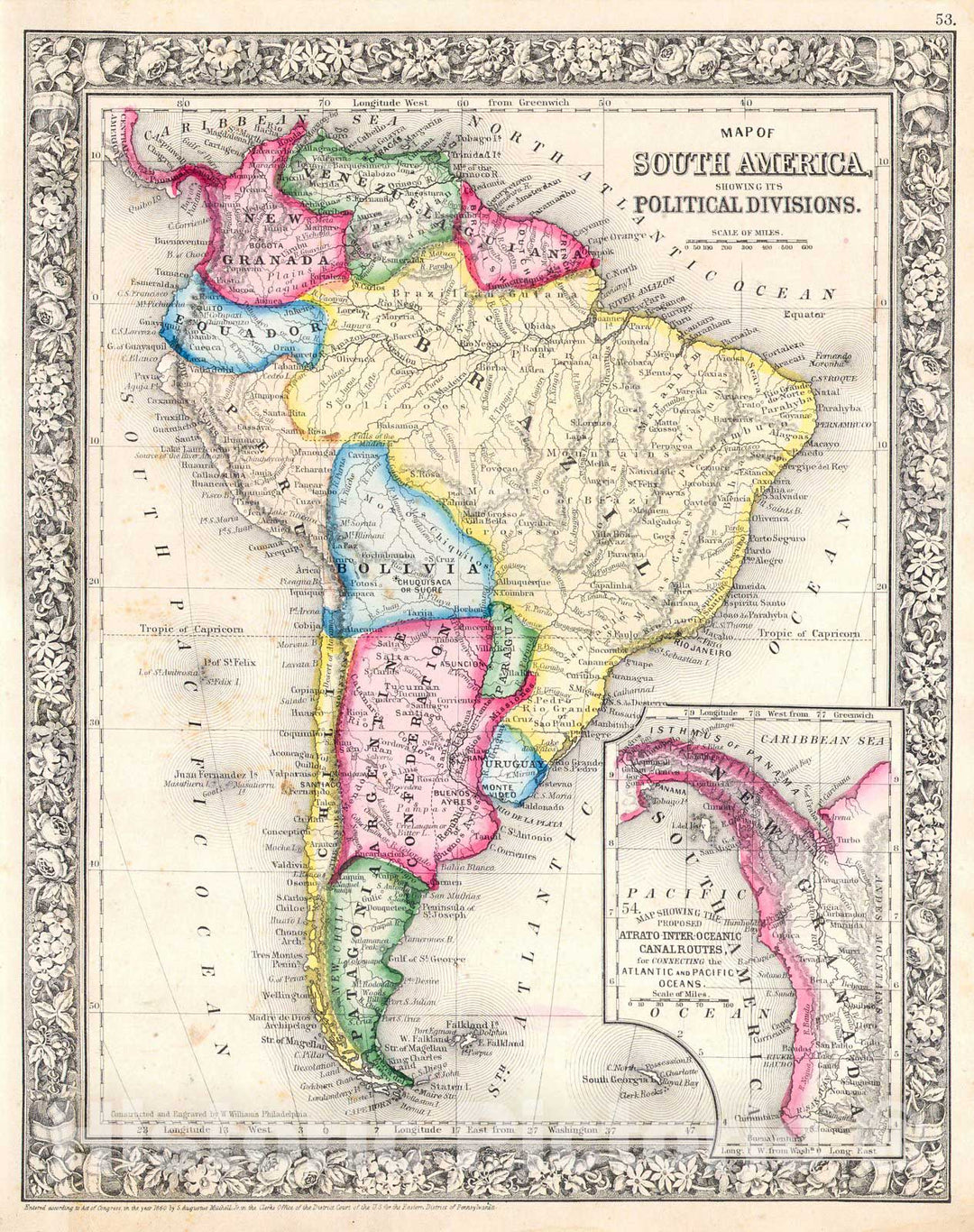 Historic Map : Mitchell Map of South America, Version 5, 1864, Vintage Wall Art