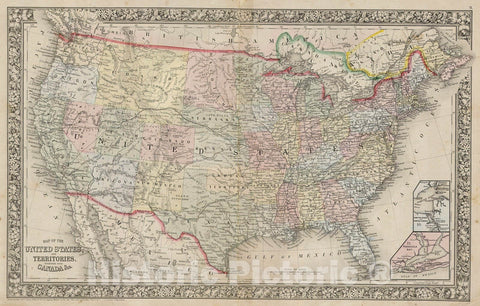 Historic Map : Mitchell Map of The United States, Version 3, 1864, Vintage Wall Art