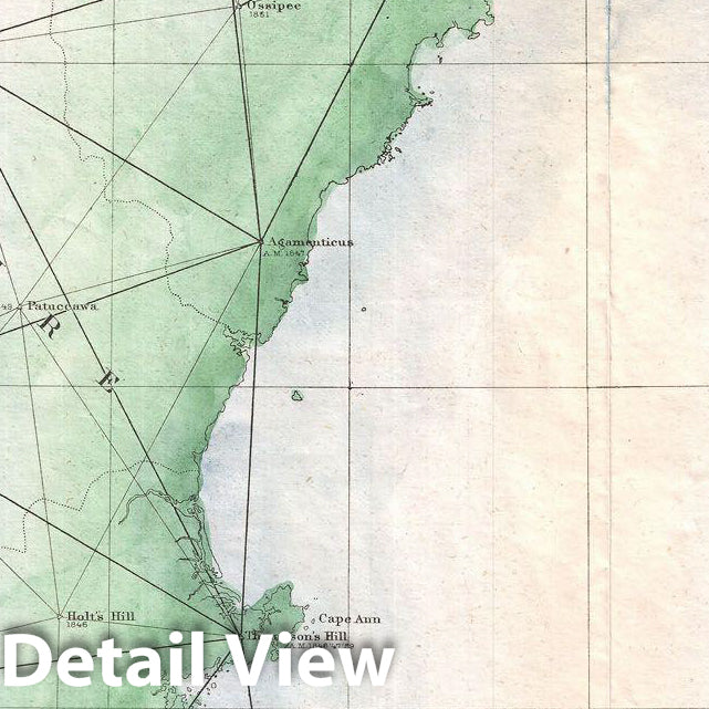 Historic Map : U.S. Coast Survey Map or Trianguation Chart of New England, 1864, Vintage Wall Art