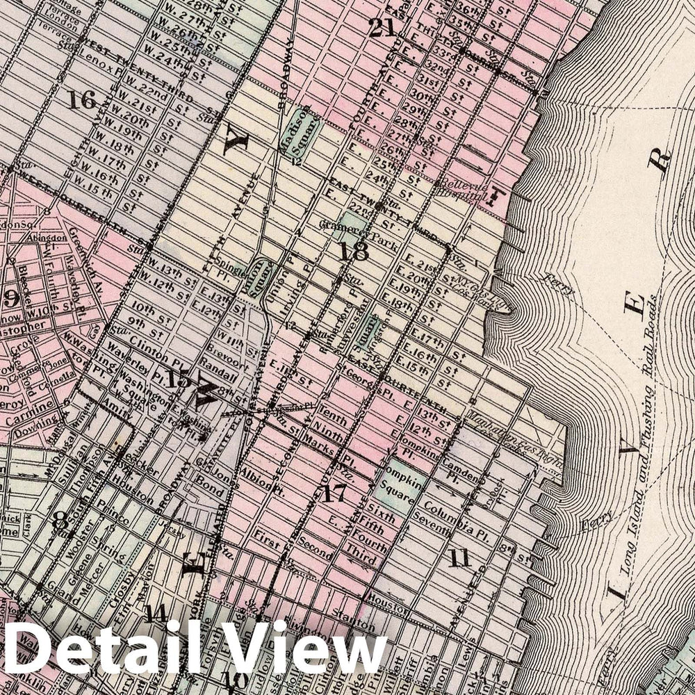 Historic Map : Colton Map of New York City (Manhattan, Brooklyn, Long Island City), 1865, Vintage Wall Art