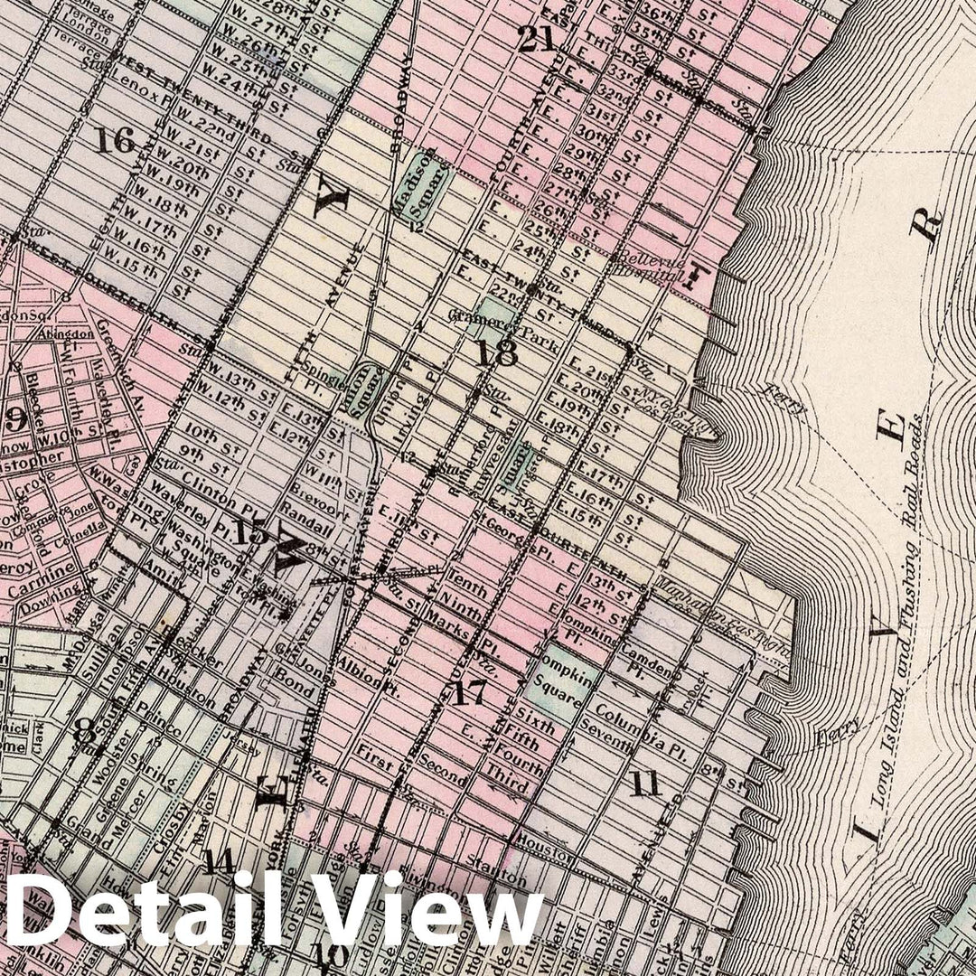 Historic Map : Colton Map of New York City (Manhattan, Brooklyn, Long Island City), 1865, Vintage Wall Art