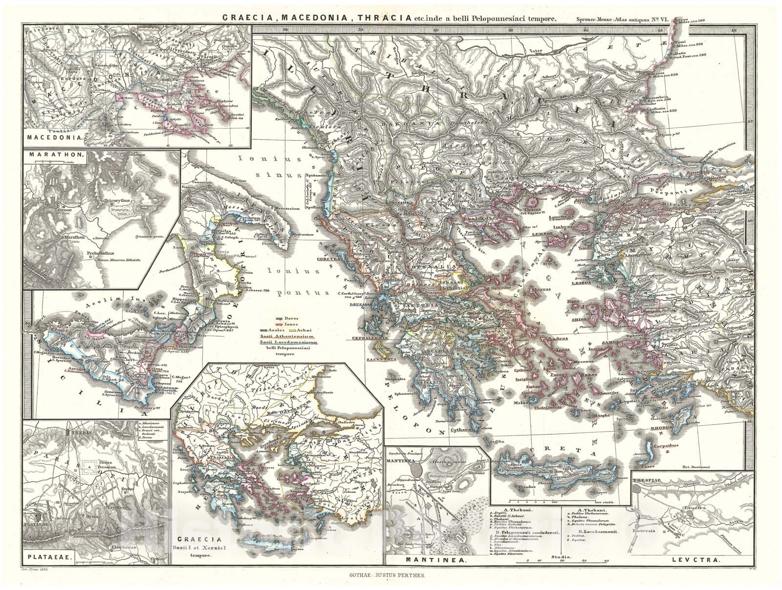 Historic Map : Spruner Map of Greece, Macedonia and Thrace Before The Peloponnesian War, 1865, Vintage Wall Art