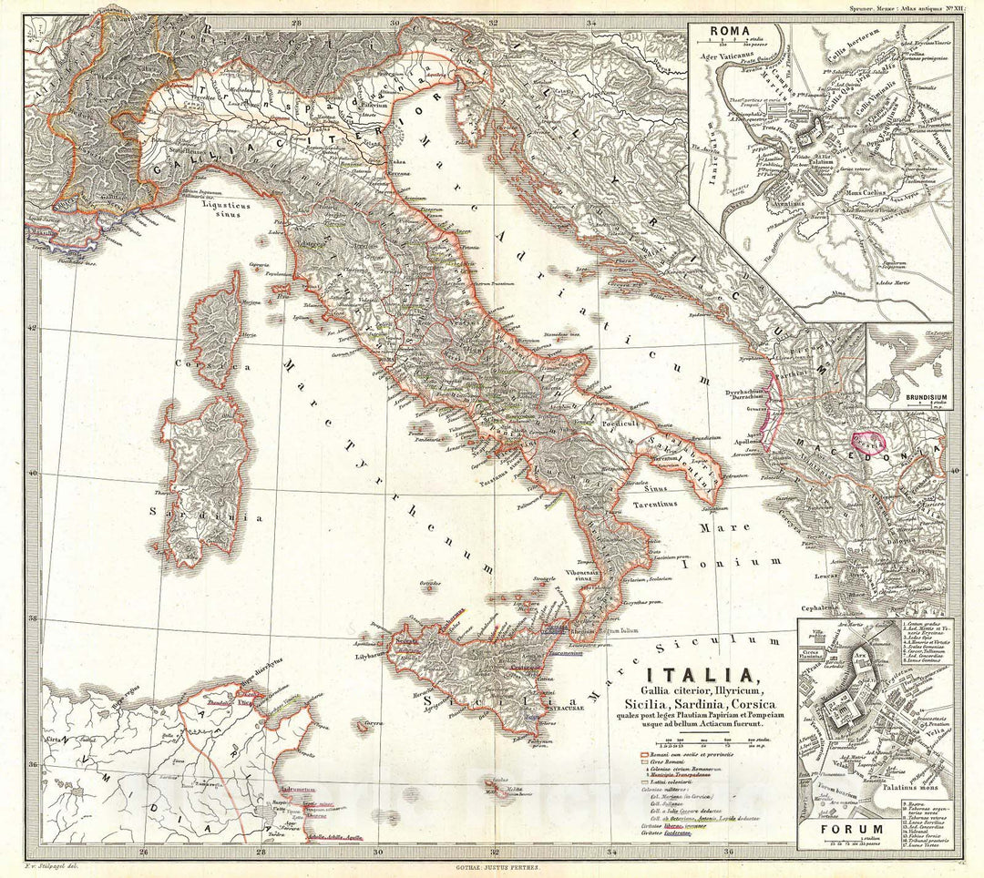 Historic Map : Spruner Map of Italy After The Battle of Actium , 1865, Vintage Wall Art