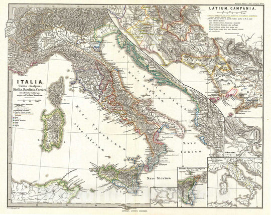 Historic Map : Spruner Map of Italy Before The Gauls and The Marsicus War, 1865, Vintage Wall Art