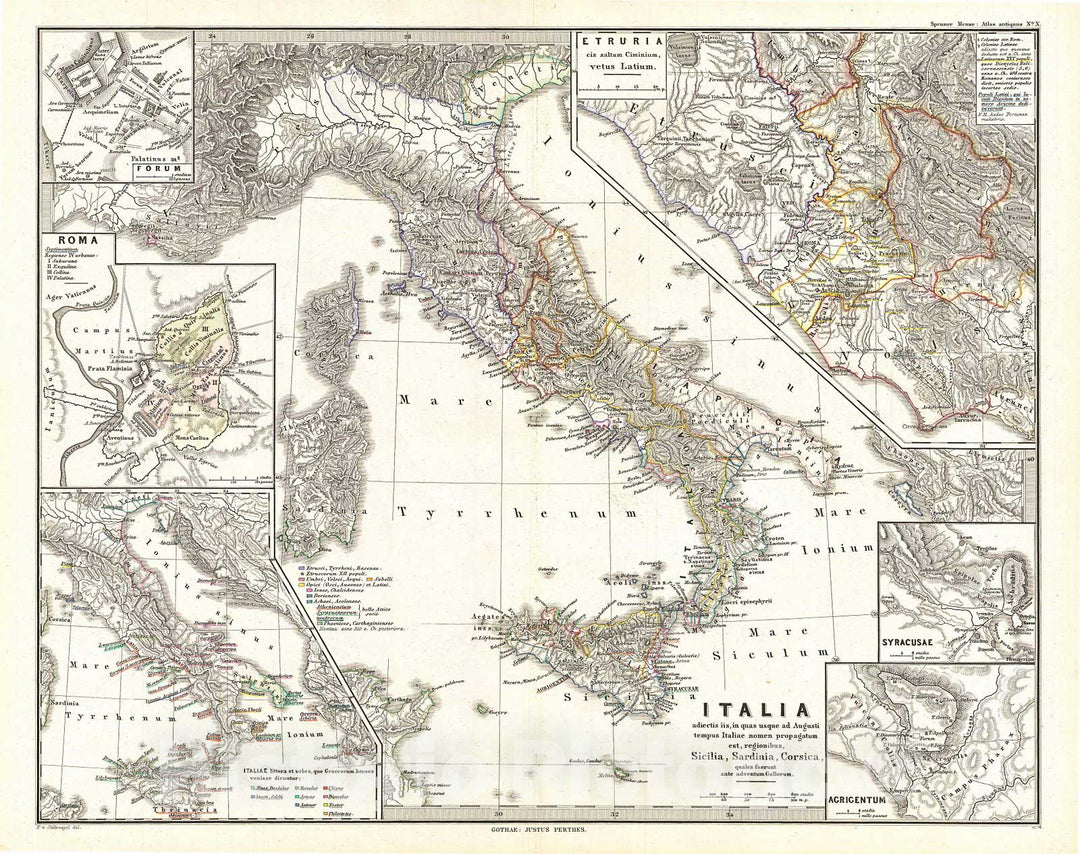 Historic Map : Spruner Map of Italy Under Augustus Caesar, 1865, Vintage Wall Art