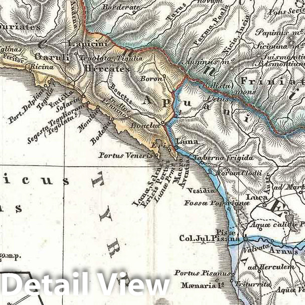 Historic Map : Spruner Map of Northern Italy in Antiquity , 1865, Vintage Wall Art